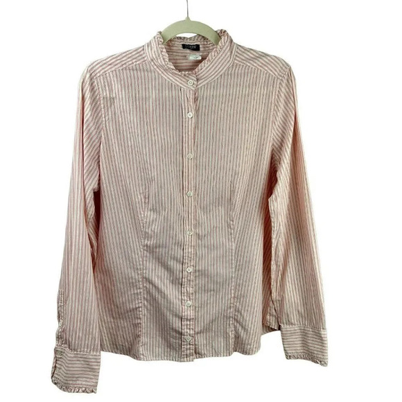 J Crew Factory Button Up Shirt Women Large Y2K Pin Stripe Metallic Thread Pink - Picture 1 of 5